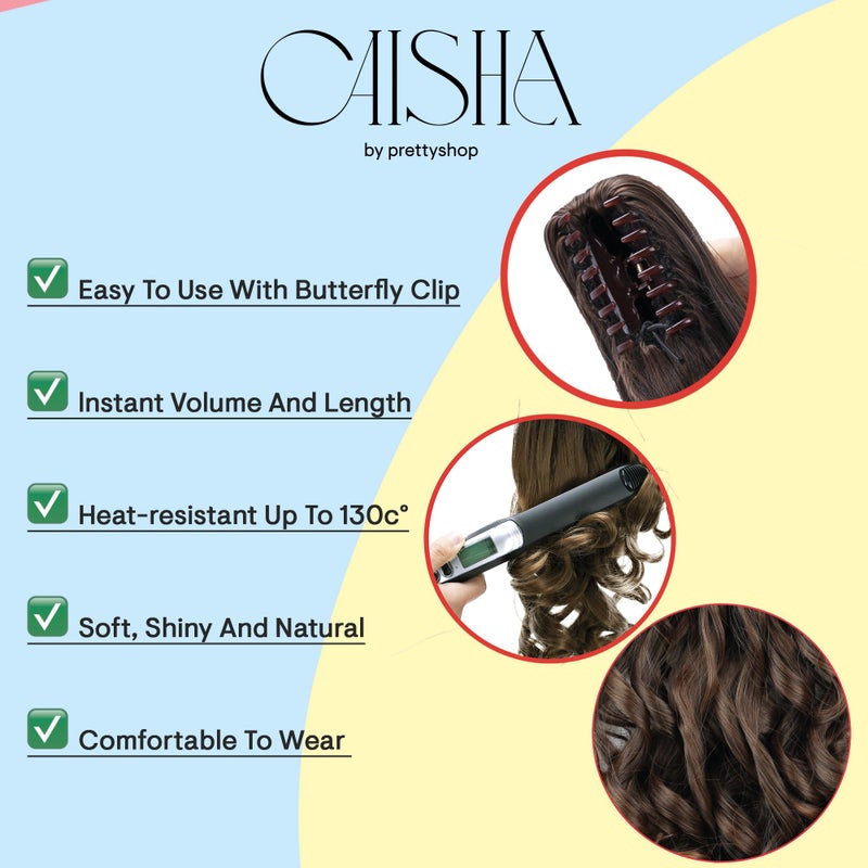 CAISHA 14" Wavy Clip On Ponytail With Butterfly Clip Hairpiece Heat-resistant Synthetic Fibres Brown Mix H92 - Image 5